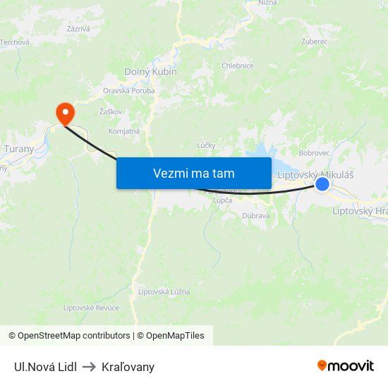 Ul.Nová Lidl to Kraľovany map