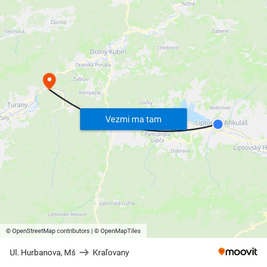 Ul. Hurbanova, Mš to Kraľovany map