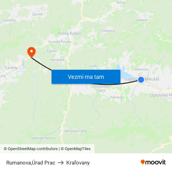 Rumanova,Úrad Prac to Kraľovany map