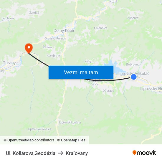 Ul. Kollárova,Geodézia to Kraľovany map