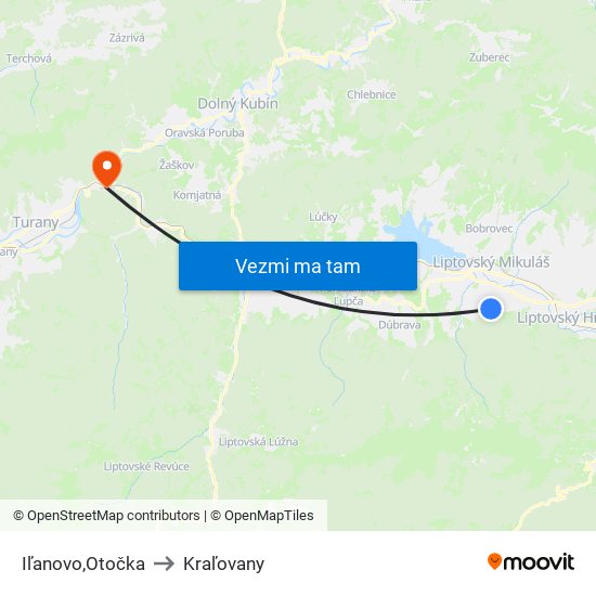 Iľanovo,Otočka to Kraľovany map