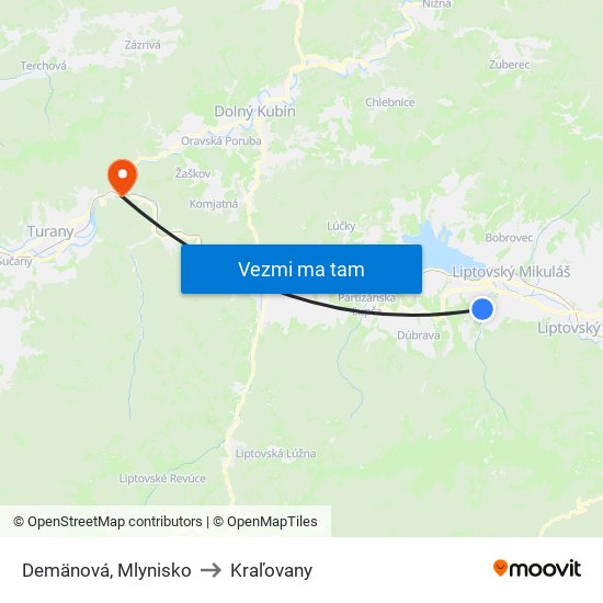 Demänová, Mlynisko to Kraľovany map