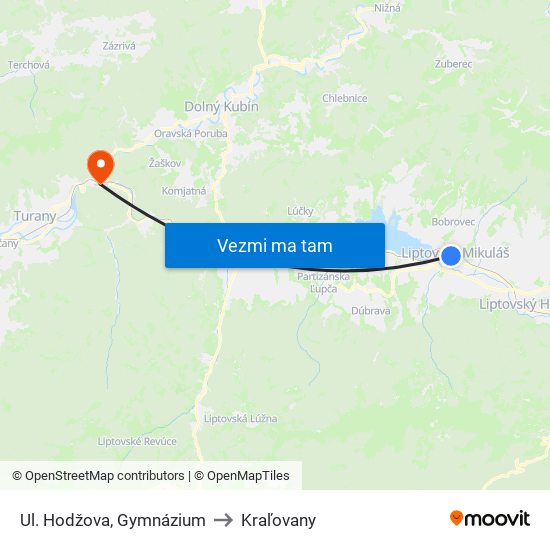 Ul. Hodžova, Gymnázium to Kraľovany map