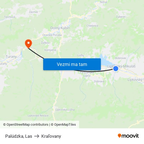 Palúdzka, Las to Kraľovany map