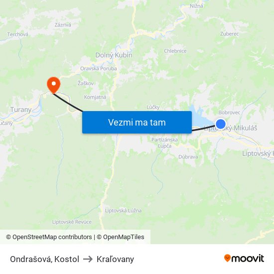 Ondrašová, Kostol to Kraľovany map