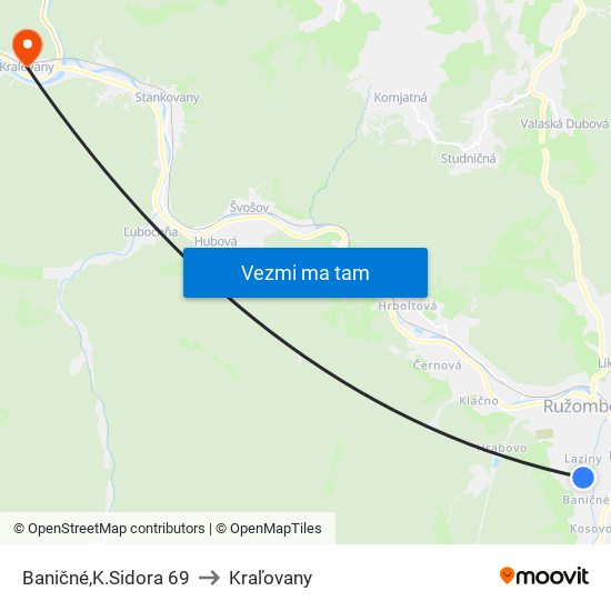 Baničné,K.Sidora 69 to Kraľovany map