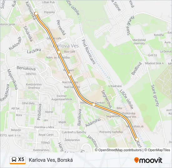 X5 Bus Line Map