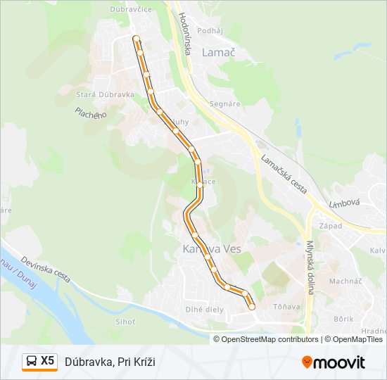 X5 autobus Mapa linky