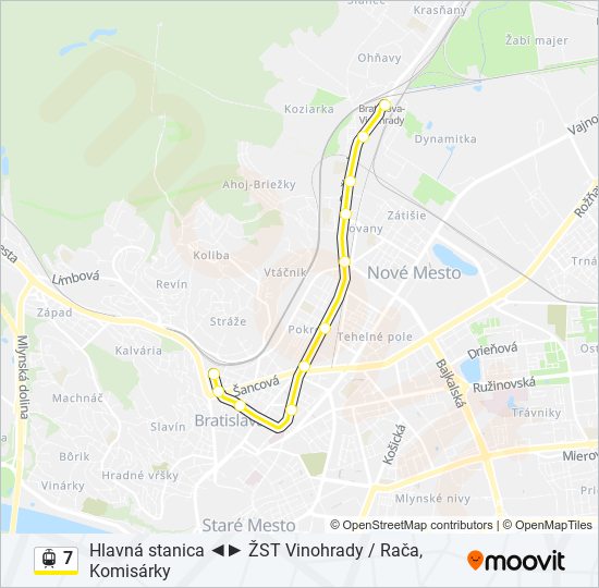 7 električka Mapa linky