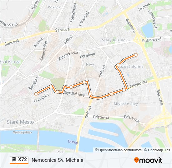 X72 Trolejbus Mapa linky