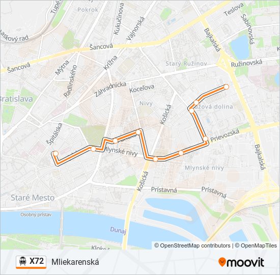 X72 Trolejbus Mapa linky