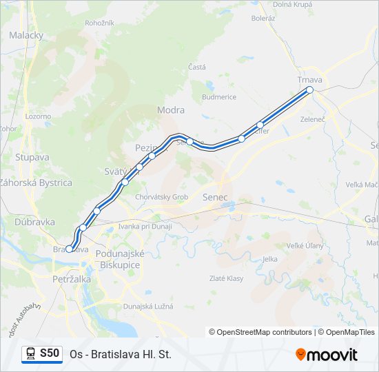 S50 vlak Mapa linky