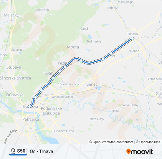 S50 vlak Mapa linky