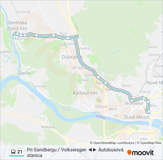 21 autobus Mapa linky