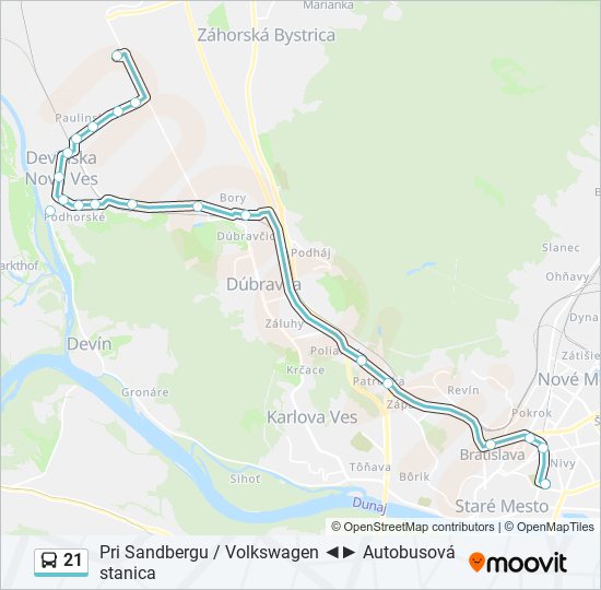 21 autobus Mapa linky