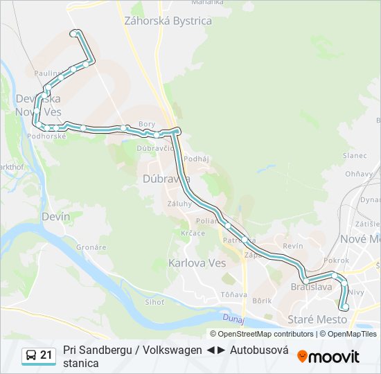 21 autobus Mapa linky