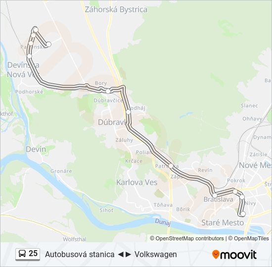 25 autobus Mapa linky