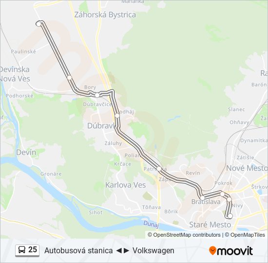 25 autobus Mapa linky