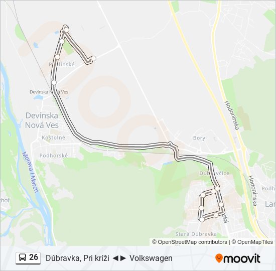 26 autobus Mapa linky