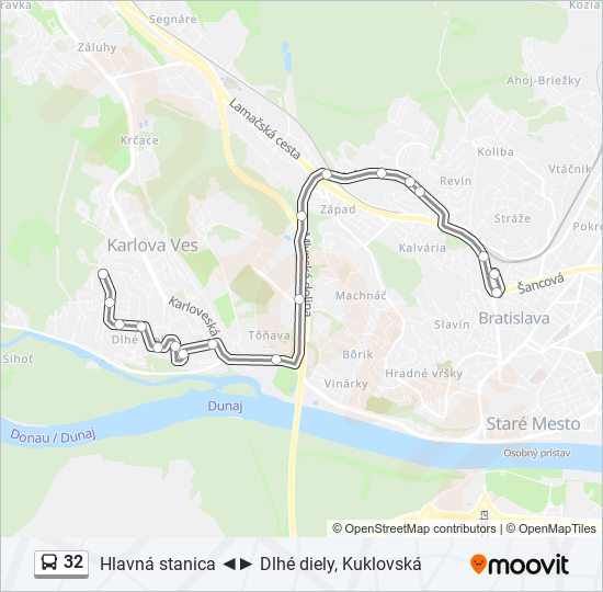32 autobus Mapa linky