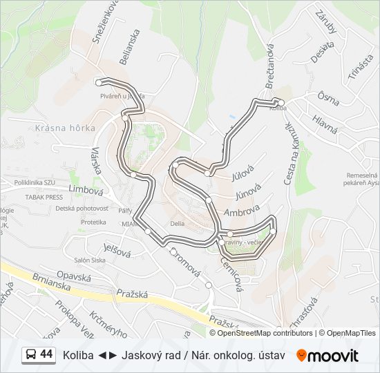 44 autobus Mapa linky