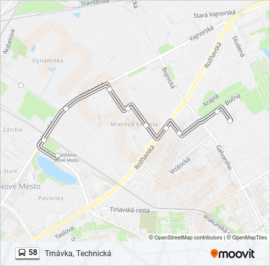 58 autobus Mapa linky