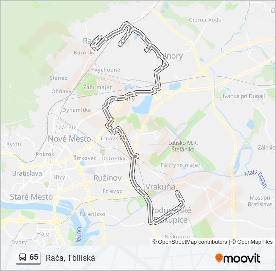 65 autobus Mapa linky