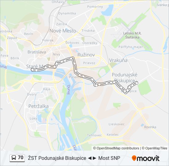 70 autobus Mapa linky