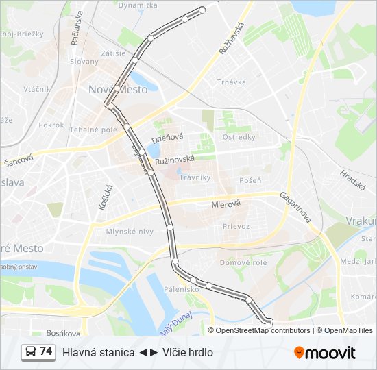 74 autobus Mapa linky