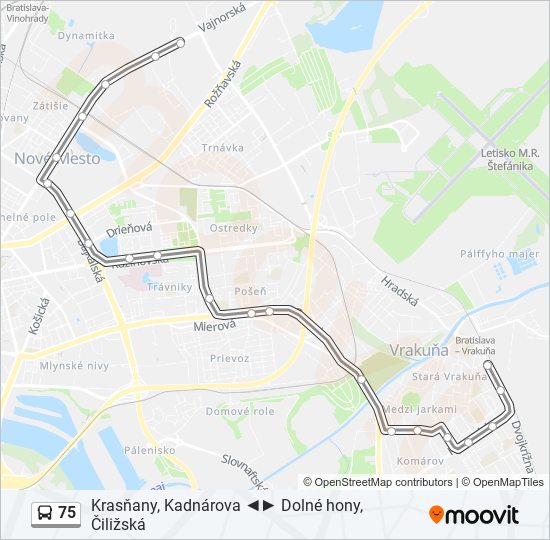 75 autobus Mapa linky