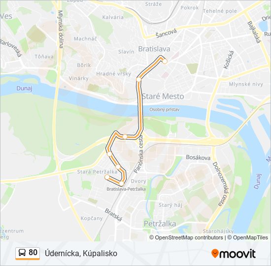 80 autobus Mapa linky