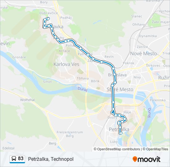 83 autobus Mapa linky