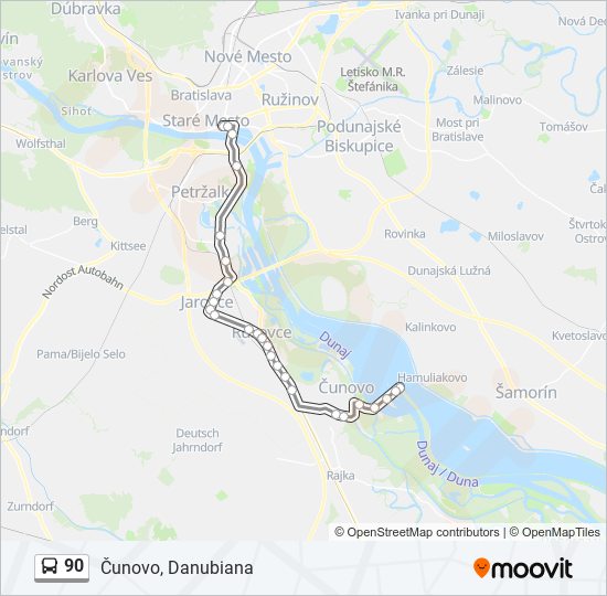 90 autobus Mapa linky