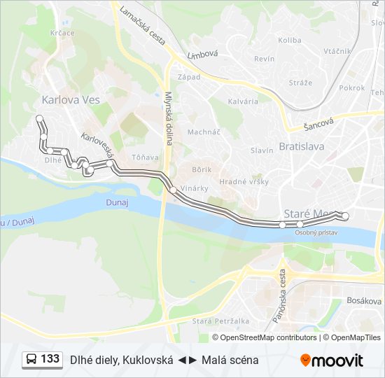 133 autobus Mapa linky