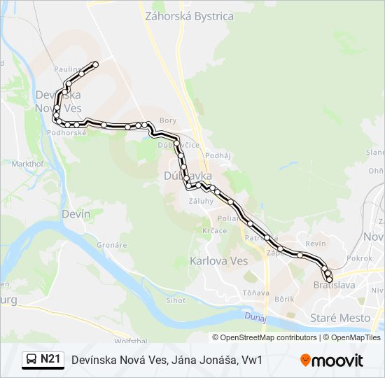 N21 autobus Mapa linky