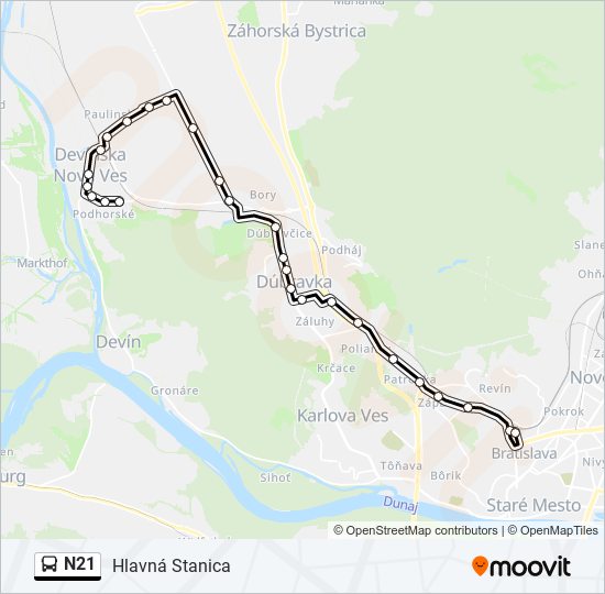 N21 autobus Mapa linky