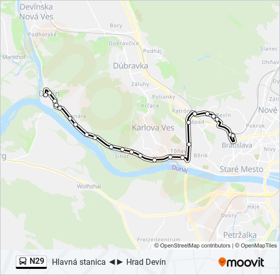 N29 autobus Mapa linky