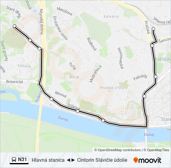 N31 autobus Mapa linky