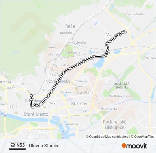 N53 bus Line Map