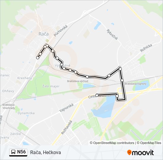 N56 autobus Mapa linky