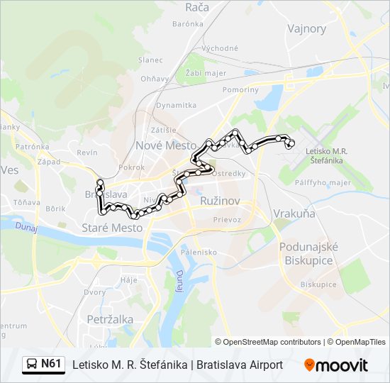 N61 autobus Mapa linky