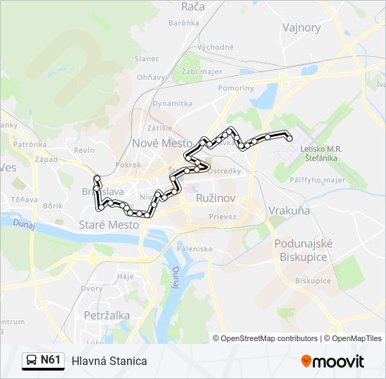 N61 autobus Mapa linky