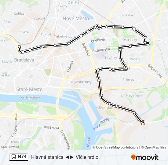 N74 bus Line Map