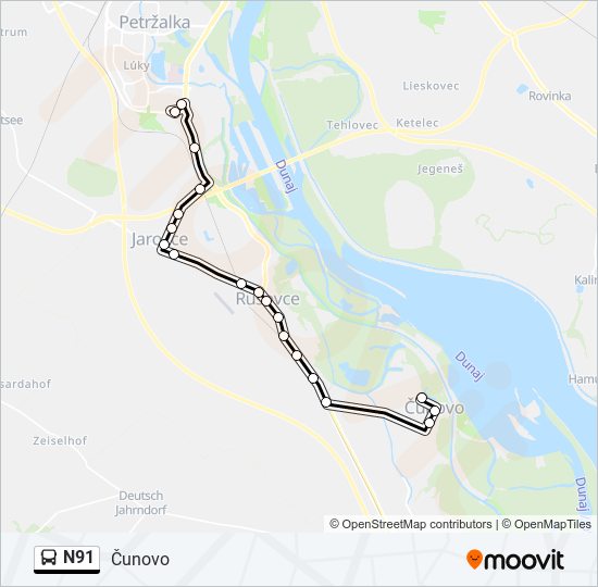 N91 autobus Mapa linky