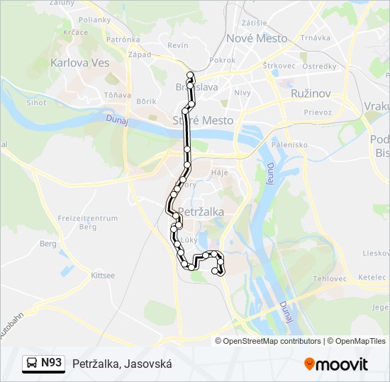 N93 autobus Mapa linky