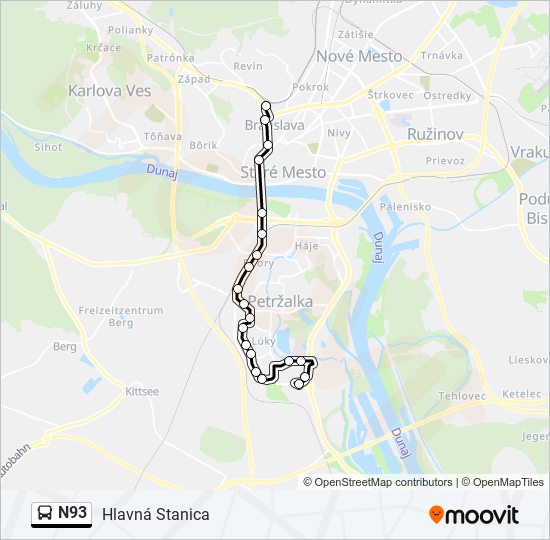 N93 bus Line Map