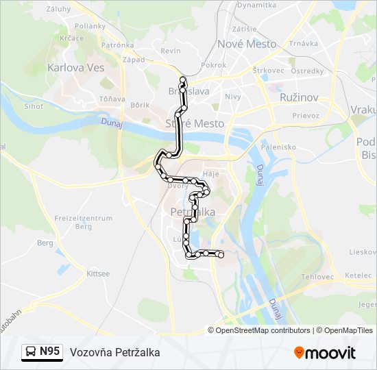 N95 autobus Mapa linky