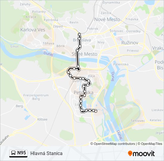 N95 autobus Mapa linky