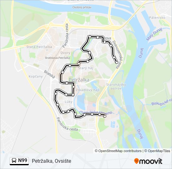 N99 autobus Mapa linky