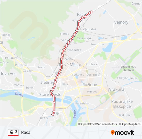 3 električka Mapa linky